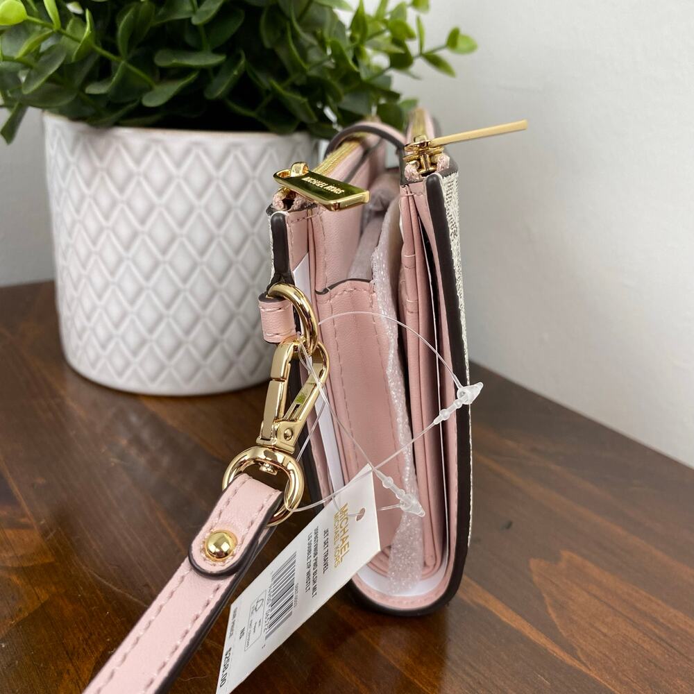 Michael Kors Signature Powder Blush Jet Set Large Double Zip Wristlet - Picture 5 of 16